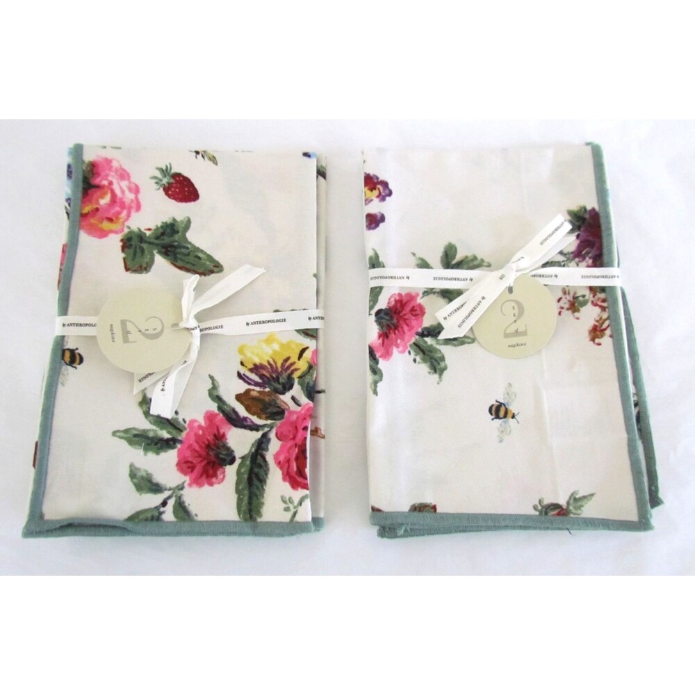 Anthropologie Camille Napkins Floral Cotton Cottage Chic Set 4 NEW